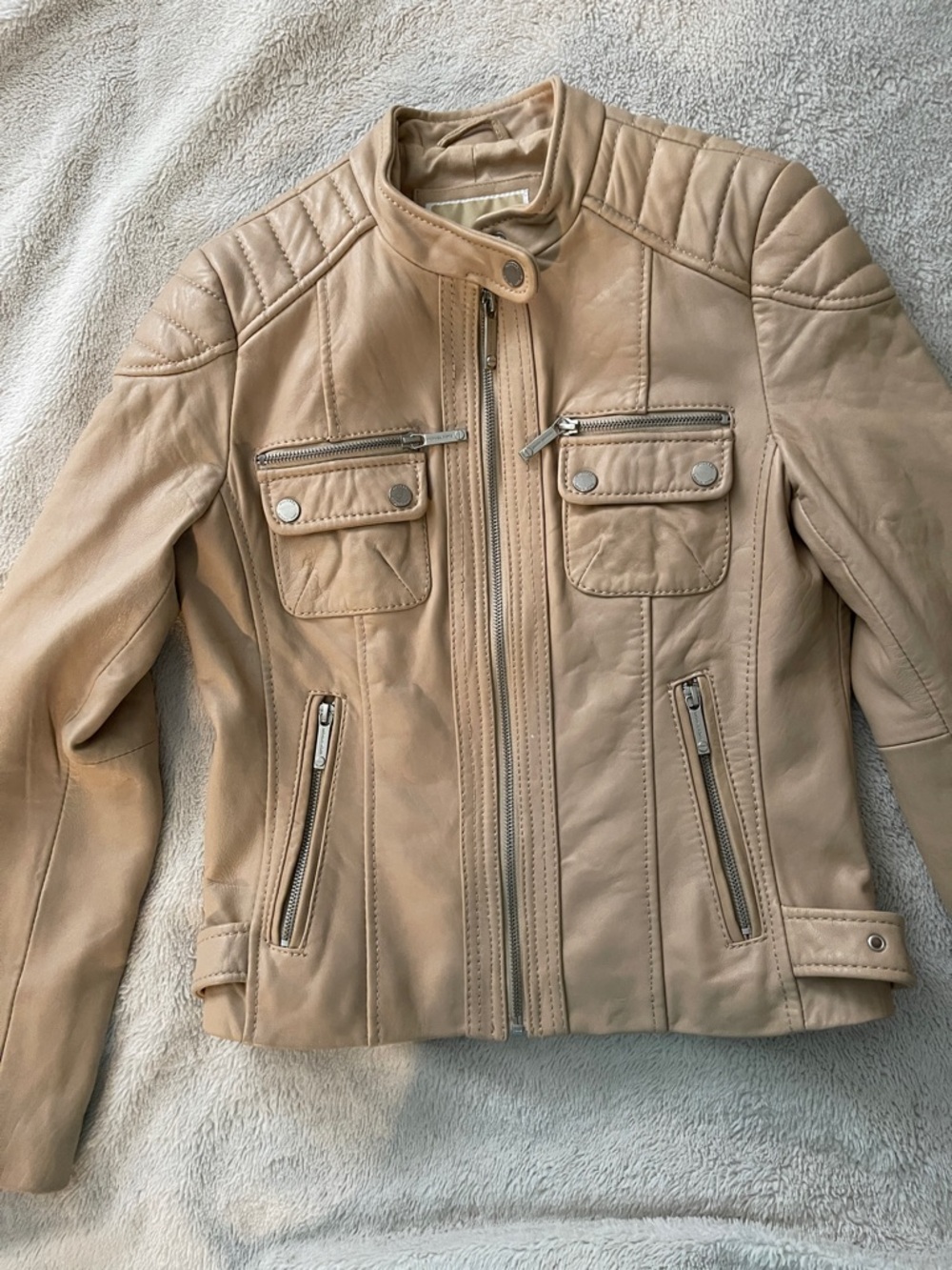 Michael Kors Beige Women's Leather Biker Jacket